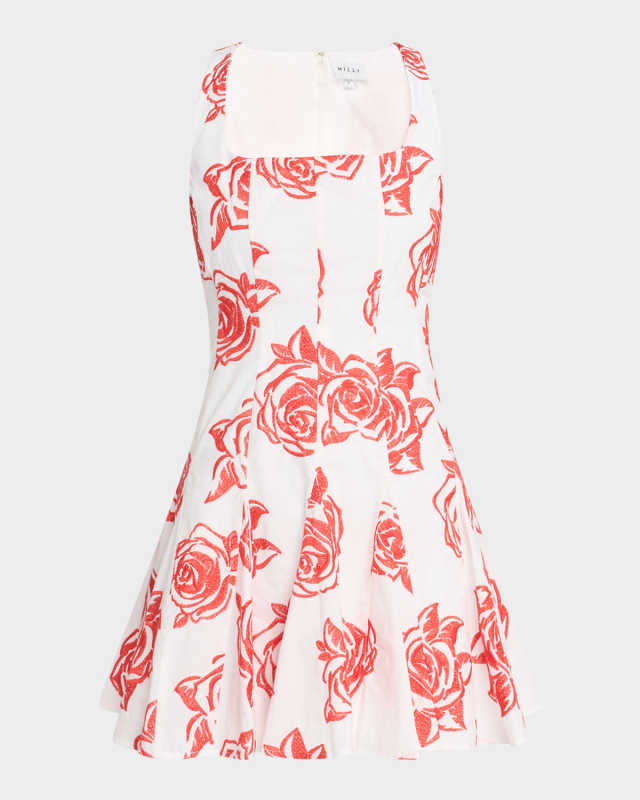 Ariel Floral-Embroidered Godet Mini Dress